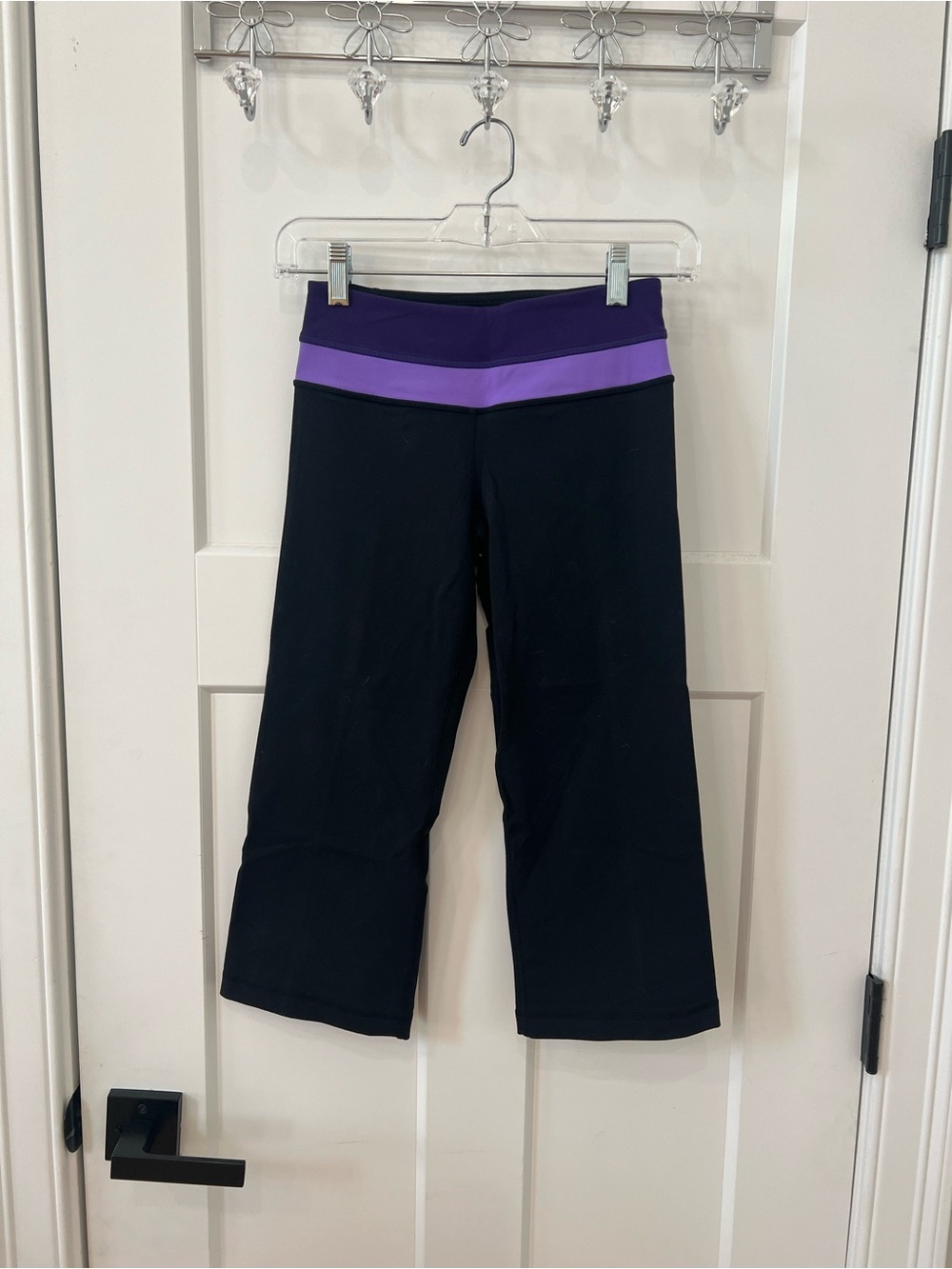 lululemon athletica Black Crop Capris with Purple Waistband